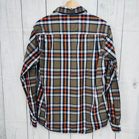 WEATHERPROOF LARGE Brown Blue Plaid Vintage Button Up Shirt Long Sleeve - Picture 2 of 7